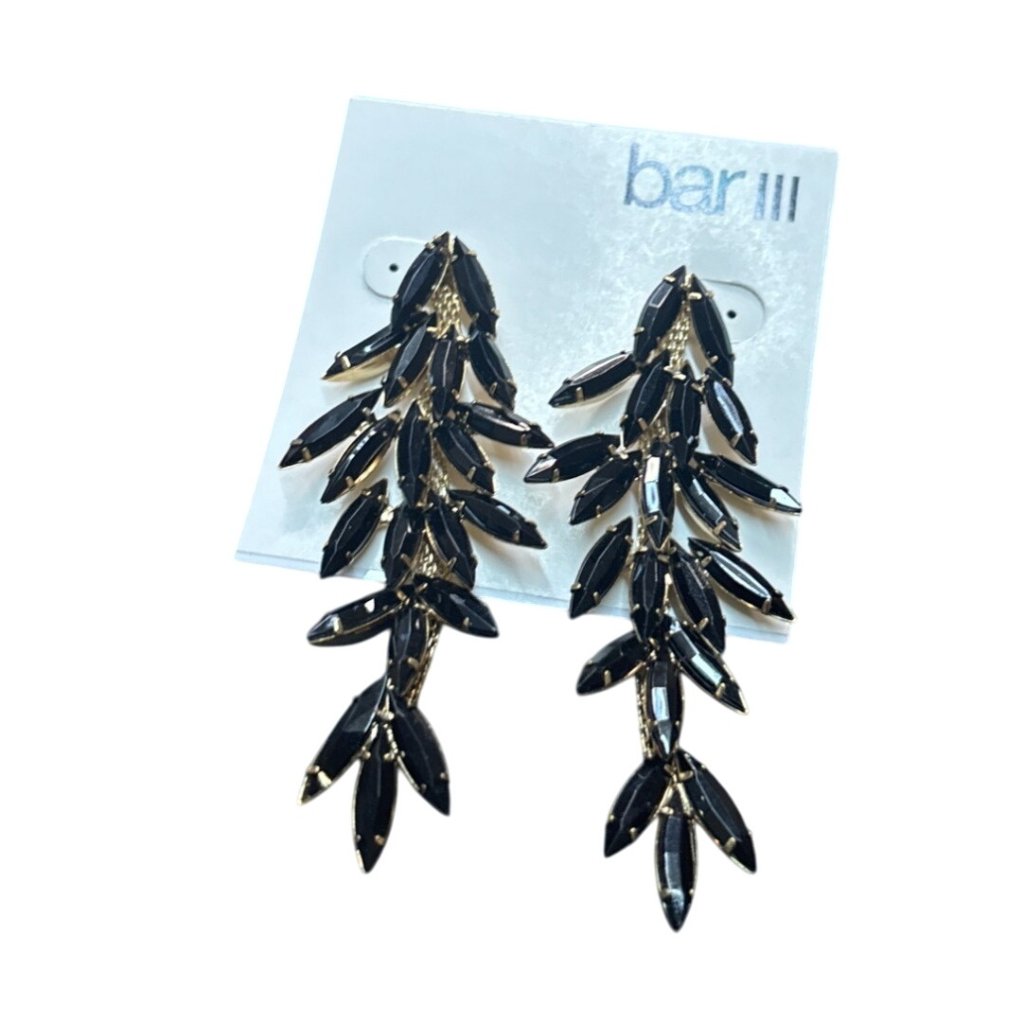 Bar Iii Black & Gold Leaf Drop Earrings With Stud Back